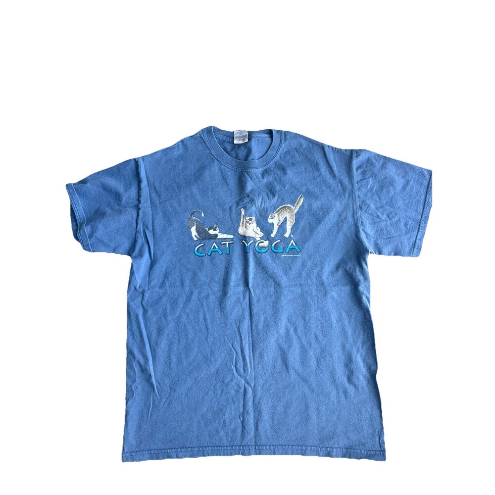 Cat Yoga Blue Graphic T-shirt Size medium